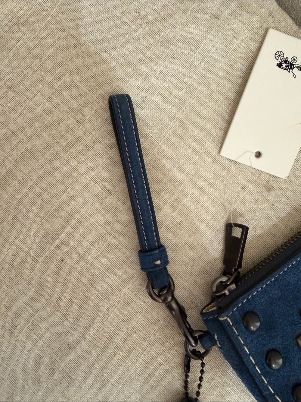 Coach Western Rivets Blue Suede Studded Wristlet Coin Pouch NWT - Picture 5 of 9
